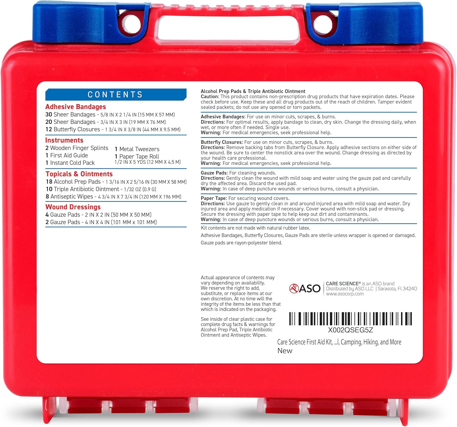 Care Science First Aid Kit, 110 Pieces | Professional Use for Travel, Work, School, Home, Car, Emergency, Survival, Camping, Hiking, and More - Image 8